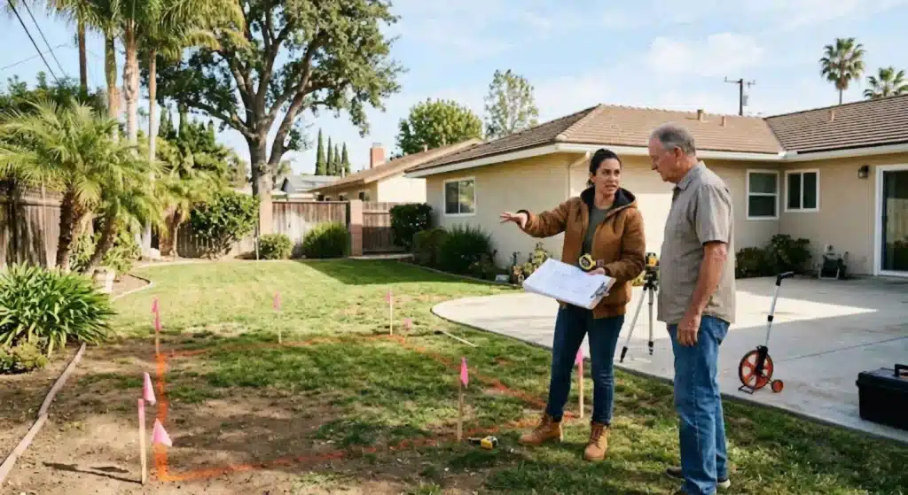 ADU builder evaluating a Costa Mesa backyard for new construction