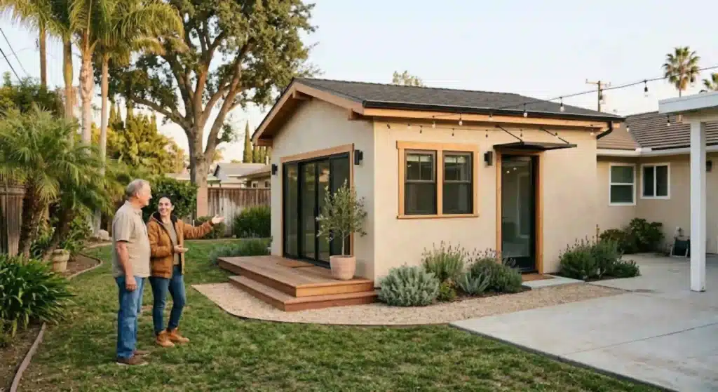 Completed accessory dwelling unit in a Costa Mesa residential backyard